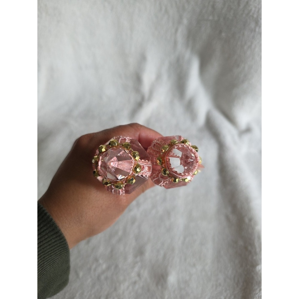 Vintage Pink Lace & Crystal Drop Ornaments–Set of 2 Elegant Hanging Decorations - Picture 3 of 5